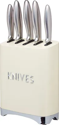 Produktbild von KitchenCraft Lovello 5 Messerset Edelstahl mit Messerhalter, 19 x 10 x 24,5 cm - Vanille