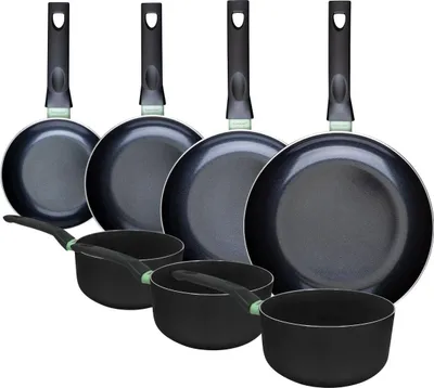 Immagine prodotto di Set composto da 4 padelle da 16, 20, 24 e 28 cm e 3 pentole da 16, 18 e 20 cm Fackelmann Brandao