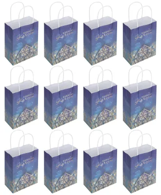 Zdjęcie produktu dla 12 sztuk torebek na prezenty ramadanowe z uchwytem sznurkowym, opakowanie papierowe, dekoracje, artykuły rzemieślnicze, niebieskie