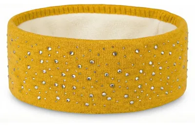 Produktbild von styleBREAKER Stirnband Damen Winter mit Strasssteinen und Fleece Innenfutter | warmes elastisches Feinstrick Haarband gefüttert | Glitzer Headband für kalte Tage