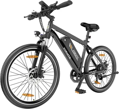 A black electric bicycle is shown against a white background.
