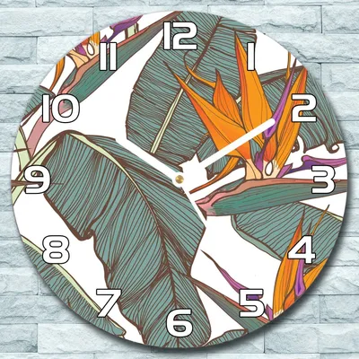 Produktbild von Wanduhr aus Glas Rund fi 30 Tropische Pflanzen Quarz Deko Wohnzimmer Büro
