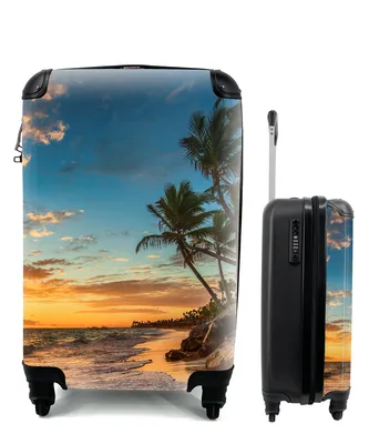 Produktbild von MuchoWow® Koffer Handgepäck Trolley Rollkoffer Kleine Reisekoffer mit 4 Rollen - Strand - Sonnenuntergang - Meer - Palme - Cabin Size < 55x40x23 cm & 55x40x20 cm - Fotokoffer - Kabinenkoffer - Boardgepäck - Reise-Box - Reisekoffer - Reisegepäck - Koffer mit Bild - Trolley für Kinder