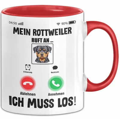Produktbild von Mein Rottweiler Ruft An... Ich Muss Los Tasse Geschenk Für Rottweiler Halter Geschenkidee Kaffee-Becher (Rot)