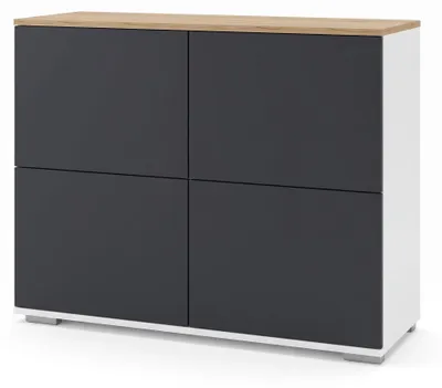 Produktbild von InnoFurn Kommode Elva, 4 Türen, Push-to-Open, Weiß matt/Anthrazit matt, 92,5 x 75,5 x 35 cm