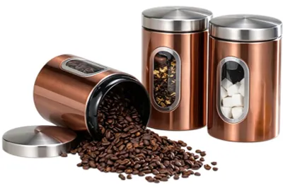 3er Set Kaffeebehälter aus Edelstahl, luftdicht, Bronze