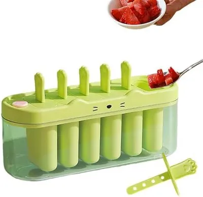 Produktbild von 2er-Set Eisformen – Dessert-Maker mit je 6 Mulden & Formen für selbstgemachtes Stieleis. Wiederverwendbare Küchenhelfer für das Gefrierfach: Ein unverzichtbares Utensil für lustige Sommersnacks – ideal für Familien, Geburtstagsfeiern, Campingausflüge und Picknicks.