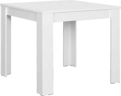 A white square dining table shown from a slightly elevated diagonal angle against a white background.