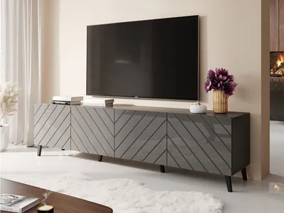 Produktbild von MIRJAN24 TV-Lowboard Abeto 200, TV-Tisch mit 4 Türen, Wohnzimmer TV-Kommode, Stilvoll Kolektion (Farbe: Graphit / Graphit Hochglanz)