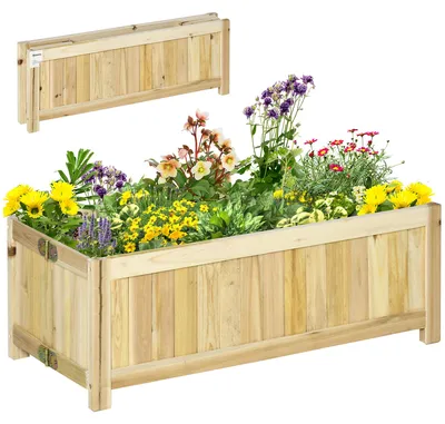 Obrázok produktu pre Outsunny, vyvýšený záhradný box, skladacia rastlinná škatuľa, kvetináč pre záhradu, prírodný dizajn