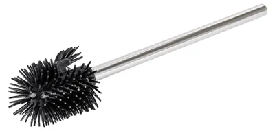 Produktbild von Toilettenbürste aus Silikon – Ersatzbürste mit Randreiniger – Edelstahlstiel – Schwarz – Ø 7,5 x 35 cm