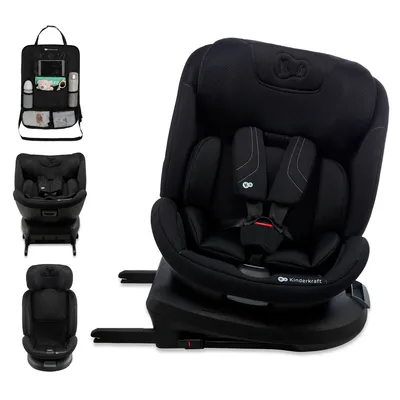 Zdjęcie produktu dla Fotelik samochodowy Kinderkraft XPEDITION 3 i-Size, 40-150 cm, obrotowy o 360°, system RWF do 22 kg, SPS+, H-GUARD+, oddychający, czarny, z organizerem samochodowym