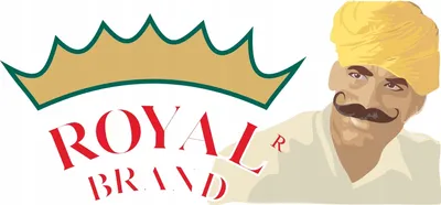 A logo with a crown and text, alongside a man wearing a turban.