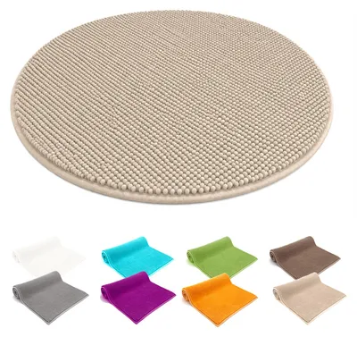 Produktbild von heimtexland ® Badvorleger Chenille Super Flauschig Saugstark Badteppich Badematte Typ771 Beige 60 cm rund
