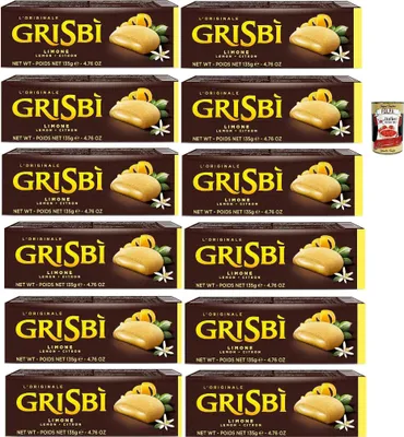 Produktbild von Grisbi Limone – 12 x 135 g gefüllte Zitronen-Kekse, knusprig & cremig, italienische Patisserie, Vorratspack Familien-Snack – ohne Palmöl* – + Italian Gourmet polpa
