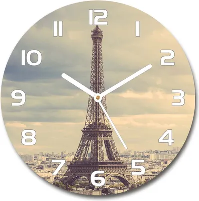 Produktbild von Wanduhr aus Glas 30fi Glasbild Glasuhr Gehärtetes Glas - weisse-zeiger - Eiffel Tower Paris