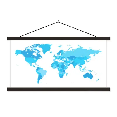 Produktbild von MuchoWow® Textilposter Weltkarte - Blau 120x60 cm mit schwarzem Rahmen - Dekoration Schlafzimmer