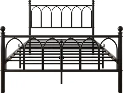 Produktbild von Flieks Jugendbett Metallbett 120x200cm mit Led, Doppelbett Kinderbett mit USB und Steckdose, Klassisches Bett mit Lattenrost, Schwarz