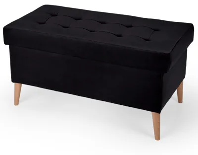 Obrázek produktu pro MG Design sametová sedací lavice v černé barvě, rozměry 45 x 90 cm, s úložným prostorem – čalouněná lavice s dřevěnými nohami, vhodná do ložnice, obývacího pokoje nebo chodby
