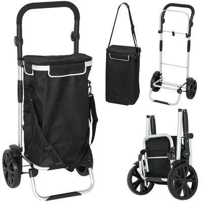 Produktbild von 3-in-1 Einkaufstrolley klappbar mit 40L Kapazität belastbar Trolley bis 25kg mit Kühlfach Schwarz