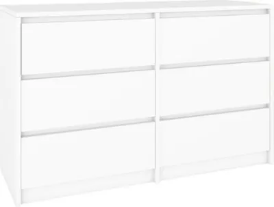 Produktbild von Weiß Kommode mit 6 Schubladen, Moderner Minimalistischer Schrank für Schlafzimmer Wohnzimmer, Laminatplatte, 120x43x77 cm