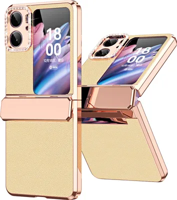 Produktbild von Handyhülle für Oppo Find N2 Flip, Scharnierschutz, Luxus Galvanisierter Litschi Glänzender Diamant Schutzhülle Gold