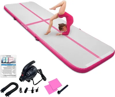 Produktbild von Aufblasbare Gymnastikmatte – Luftmatratze für Turnen – Fitness für zu Hause – Rutschfeste Oberfläche – 300 x 100 cm – Rosa