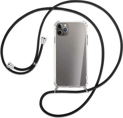 Produktbild von Handykette Backcover-Schutzhülle mit Band (Metall silberfarben) für Apple iPhone 11 Pro Max - schwarz