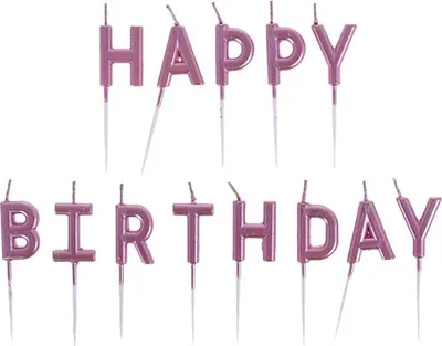 Immagine prodotto di Candeline per torta di compleanno con scritta «HAPPY BIRTHDAY», oro rosa, 13 pezzi