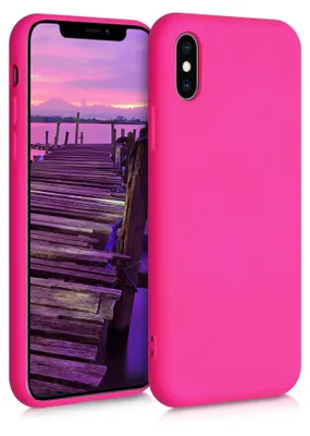 Produktbild von kwmobile Hülle kompatibel mit Apple iPhone XS Hülle - gummierte TPU Silikon Handyhülle - Schutzhülle für kabelloses Laden - Case in Neon Pink