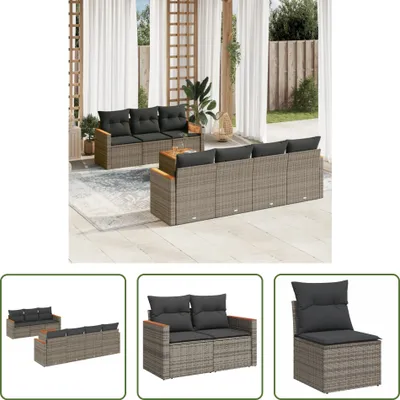 Produktbild von The Living Store 8-tlg. Garten-Sofagarnitur mit Kissen Grau Poly Rattan