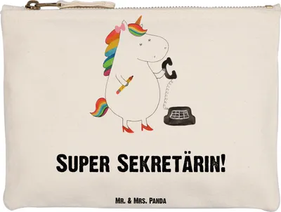 Produktbild von Mr. & Mrs. Panda Federtasche Einhorn Sekretärin Grösse XL Große - Weiß - Geschenk, Unicorn, Einhörner, Täschchen, Steuerkanzlei, Kulturtasche, Pouch, Steuerbüro, Büro