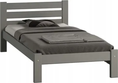 Image de Lit simple en pin massif, de construction robuste et doté de pieds épais, 90 x 200 cm, 210 x 102 x 72 cm, gris