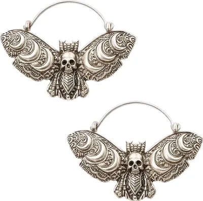 Produktbild von Ohrhänger 316L Chirurgenstahl Creolen Ohrringe mit Totenkopf-Schmetterling
