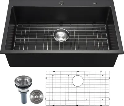Immagine prodotto di Lavello da cucina in granito a vasca singola - Lavello da incasso in granito 838x559x222mm - Lavello singolo in granito per cucina