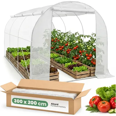 Produktbild von Folientunnel-Gewächshaus - Mit Aufrollbaren Seitenwänden - 1 Tür - 6 Fenster - 200 x 300 x 200 cm - Weiß