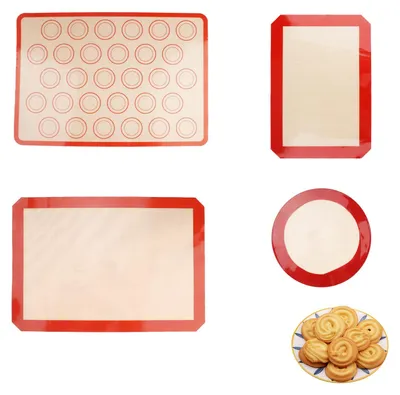 Produktbild von 4er-Set Silikon-Backmatten, antihaftbeschichtet, wiederverwendbar, BPA-frei, für Fondant, Gebäck, Pizza und Brot