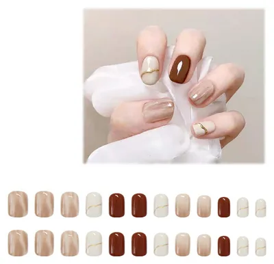 Produktbild von 24 Stück künstliche Fingernägel zum Aufkleben, kurze künstliche Fingernägel zum Aufkleben, Sargnägel für Damen mit Schmetterlingsdesign, glänzende Nägel