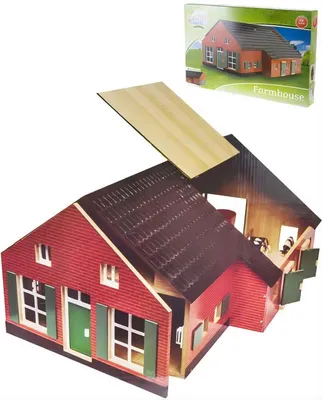 Zdjęcie produktu dla KidsGlobe Viehstall mit Bauernhaus aus Holz, Maße 75x55x32cm, Maßstab 1:32