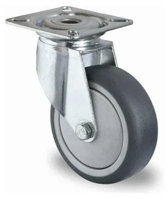 Productafbeelding van Zwenkwiel, diameter 75 mm, draagvermogen 75 kg, met bevestigingsplaat, rubber, grijs