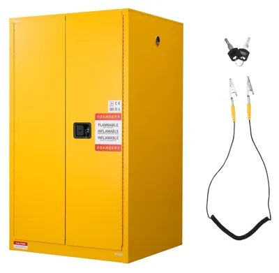 Image de VEVOR Armoire d'extinction d'incendie Armoire de stockage inflammable extinctrice (246 L) avec étagère réglable, armoires d'extinction d'incendie en acier laminé à froid et galvanisé, jaune Armoire de protection Armoire pour substances dangereuses