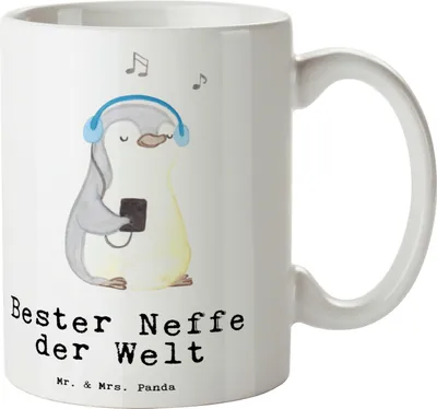 Produktbild von Mr. & Mrs. Panda Kaffeetasse Pinguin Bester Neffe der Welt - Weiß - Geschenk, Geschenkidee, Tante, haferl, Kaffeebecher, Taufe, Tasse, Patenkind, Onkel, Patentante, Pott