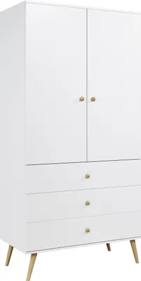 Produktbild von FEDVE Schrank Kleiderschrank Monalin Garderobe Holzschrank + 3 Schubladen 100x180 cm Weiss