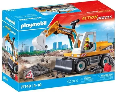 Produktbild von PLAYMOBIL Bagger mit Arbeiter, Action Heroes, Baustelle, 31 Teile, ab 4 Jahren