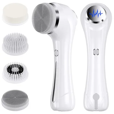 Produktbild von Porenreiniger, Elektrische Gesichtsreinigungsbürste, 3 in 1 Gesichtsbürste Mit 4 Bürstenköpfen, EMS Gesichtsmassagegerät mit Heizung Wasserdichte