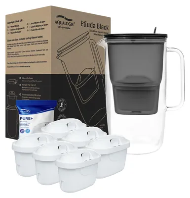 Obrázok produktu pre Sklenená kanvica s filtrom na vodu, 2,9 l, čierna, v balení 6 filtračných vložiek PURE+
