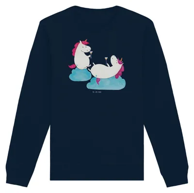 Produktbild von Mr. & Mrs. Panda Baumwoll Pullover Einhorn Sekt Größe S - French Navy - Geschenk, Sweatshirt, Freundin, Unicorn, Pulli, Party, Einhörner, Korken, Spaß, Sweater