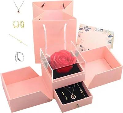 Productafbeelding van Eeuwige Roos - Gepreserveerde Bloem - Romantisch Cadeau - Met Muziekdoos - 100 Talen - Rood