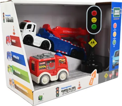Produktbild von Abschleppwagen & Feuerwehrauto Set - LKW mit Ampel & Zubehör - Einsatzfahrzeuge Spielzeug