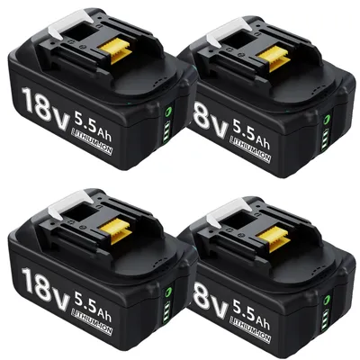 Image de batterie 18V Li-Ion pour outils Makita, capacité 5,5Ah, indicateur LED, 4 pièces